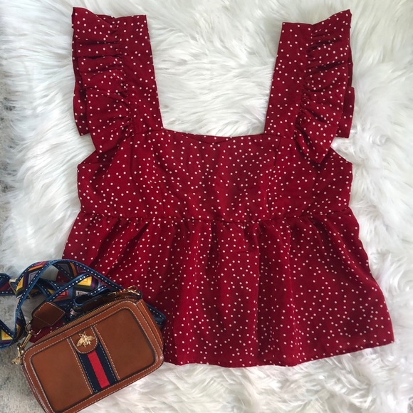 Red Dress Boutique Tops - Darling red polka dot ruffle tank blouse❤️